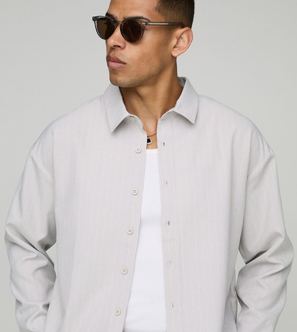 Pinstripe Long Sleeves Oversized Overshirt