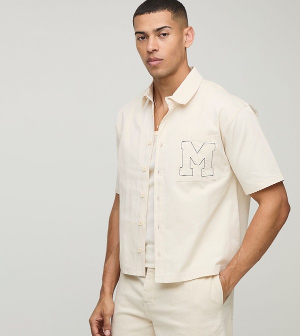 Embroidered Short Sleeves Oversized Shirt