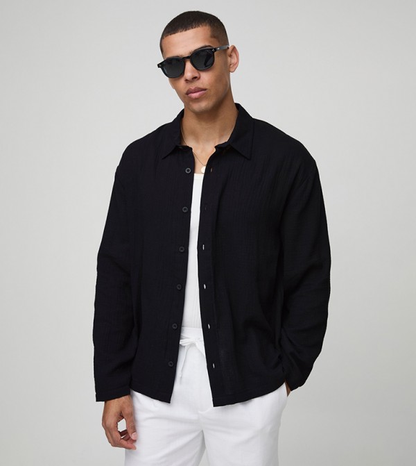 Collared Long Sleeves Cheesecloth Oversized Shirt