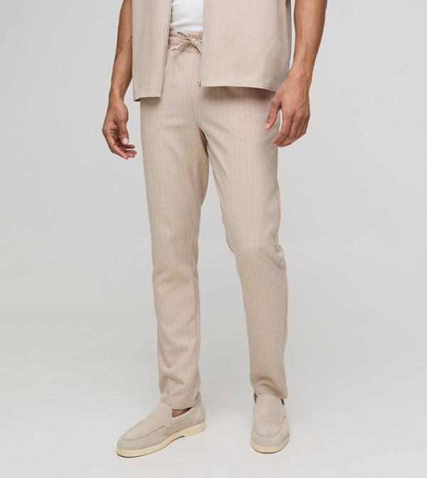 Striped Slim Fit Linen Look Trousers