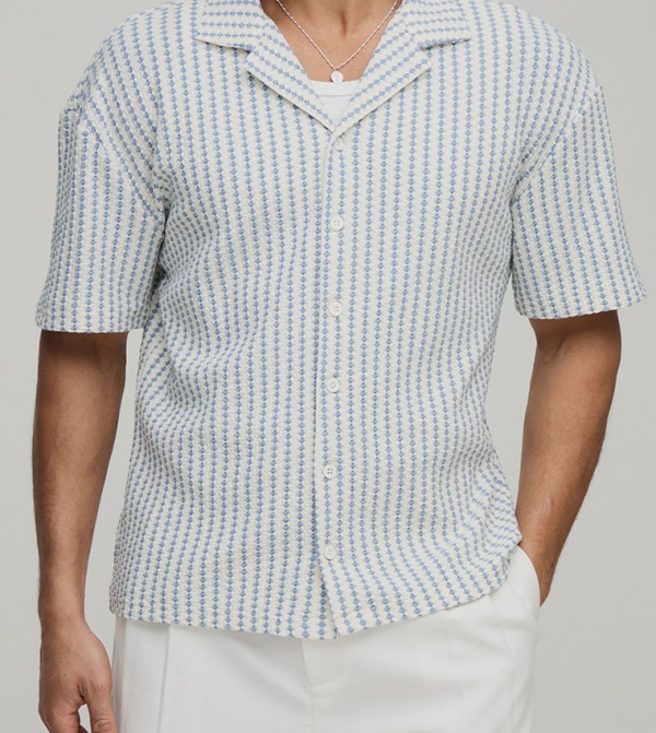 Regular Fit Jacquard Striped Revere Shirt