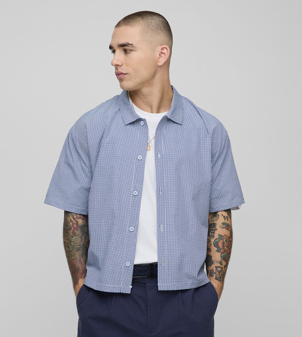 Micro Check Short Sleeves Oversized Shirt
