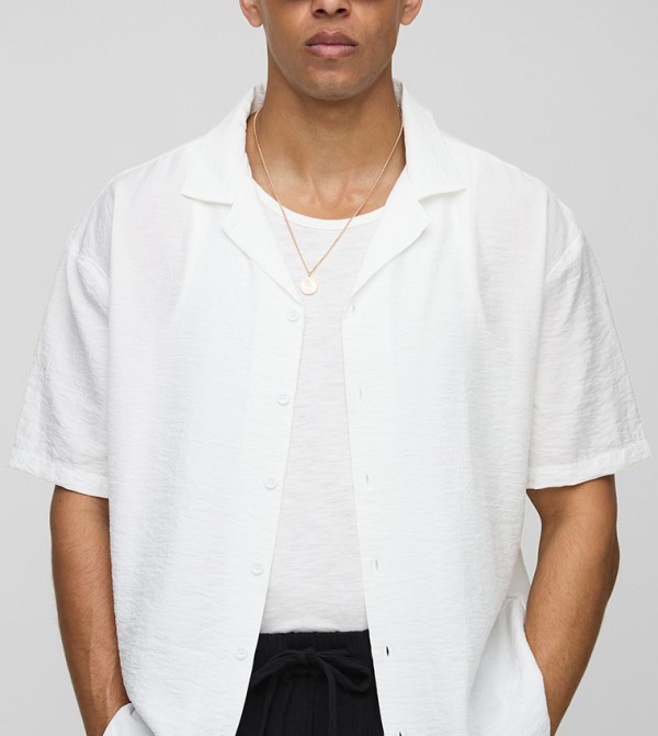 Crinkled Revere Collar Short Sleeves Oversized Shirt