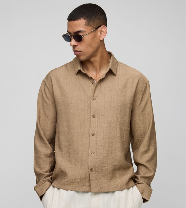 Crinkled Long Sleeves Boxy Shirt