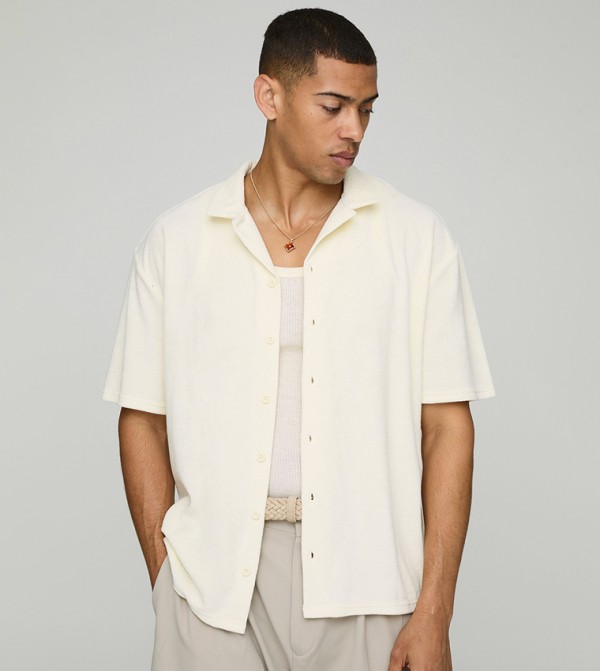 Revere Collar Short Sleeves Oversized Shirt