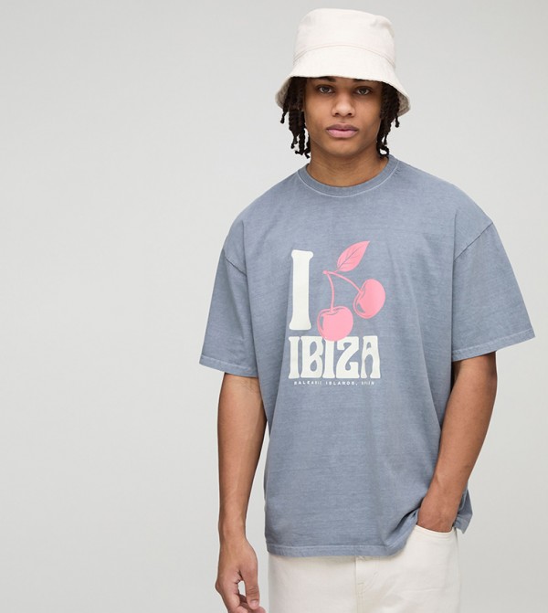 Ibiza Cherry Washed Printed Oversized T-Shirt