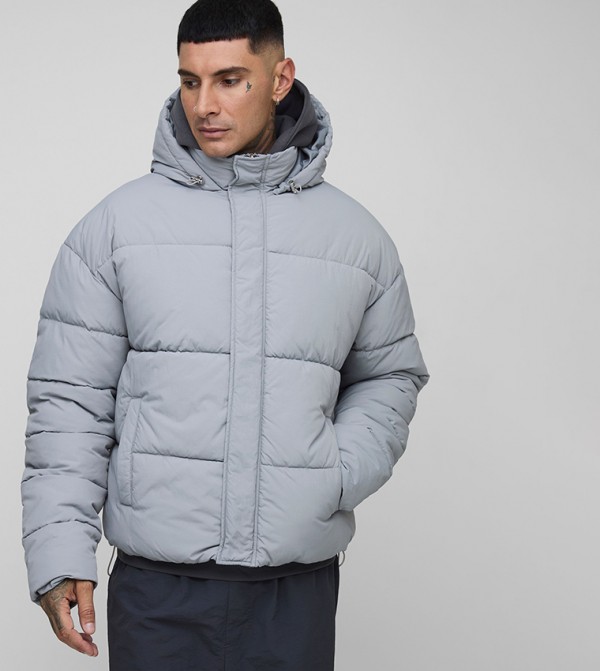 Tall Boxy Crinkle Nylon Puffer Jacket