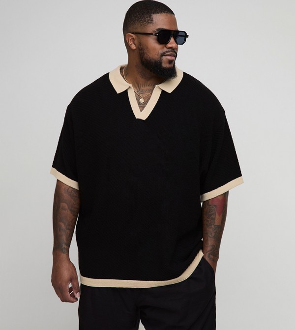 Contrast Short Sleeves Oversized Polo T-Shirt