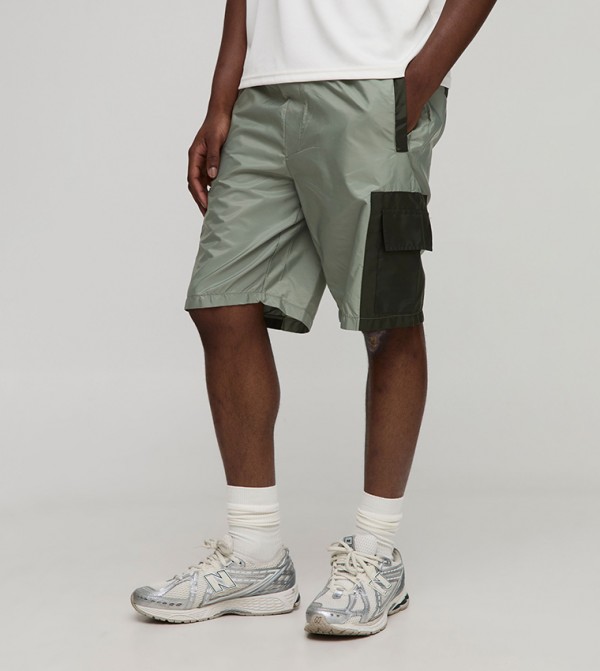 Mid Rise Nylon Cargo Shorts