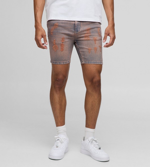Skinny Stretch Ripped Tinted Denim Shorts