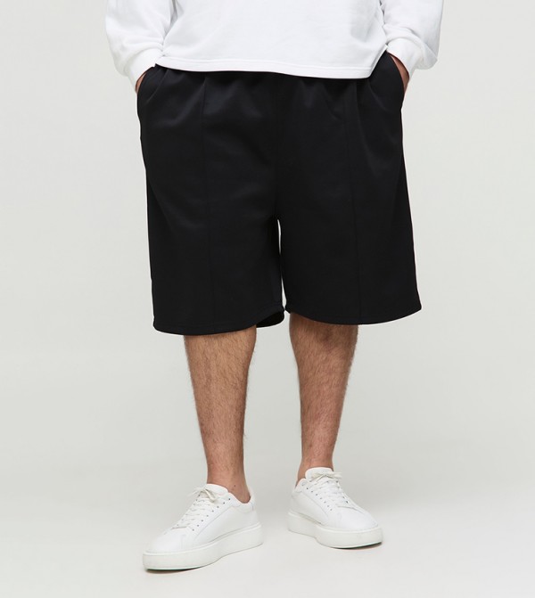 Pintuck Dropped Crotch Scuba Shorts