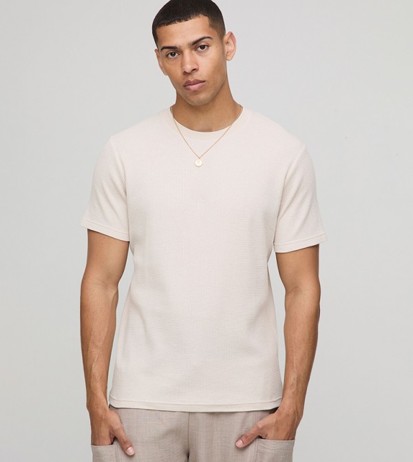 Waffle Short Sleeves Slim Fit T-Shirt