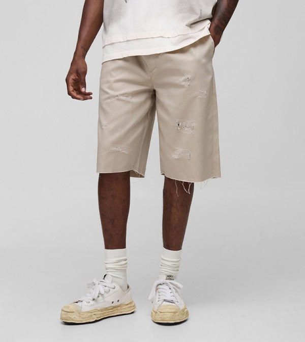 Tall Relaxed Fit Distressed Raw Hem Shorts