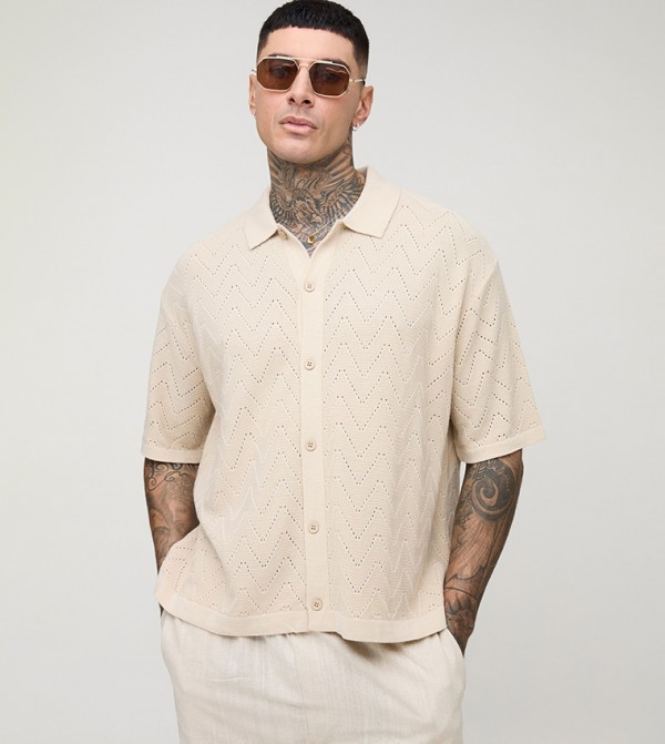 Tall Open Stitch Short Sleeves Shirt