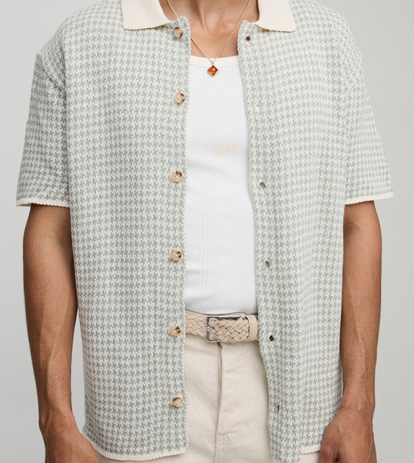 Regular Fit Houndstooth Knitted Shirt