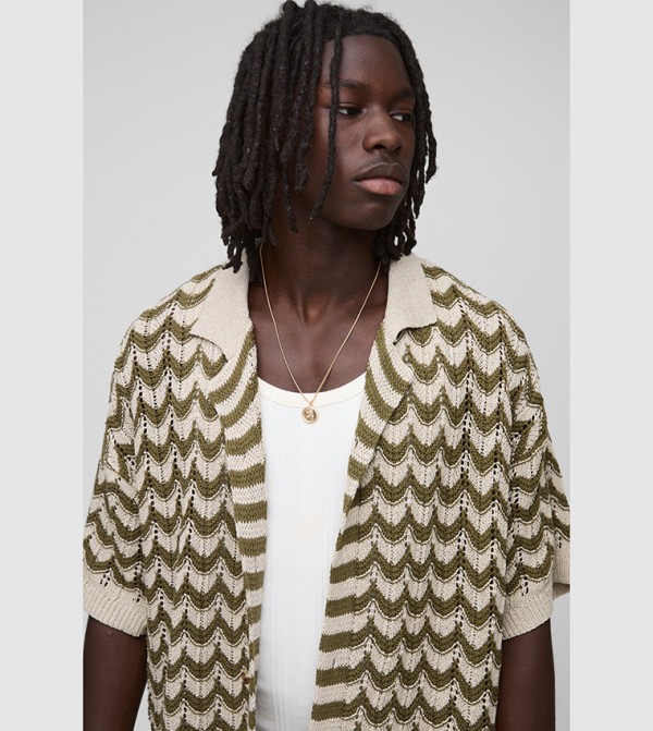 Regular Fit Revere Wavy Abstract Knitted Shirt