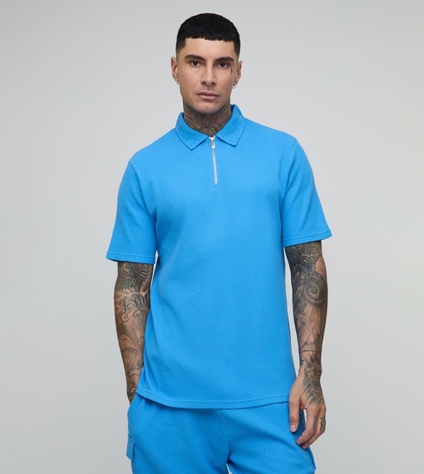 Tall Regular Fit Waffle Zip Polo T-Shirt