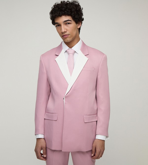 Straight Fit Contrast Panel Blazer