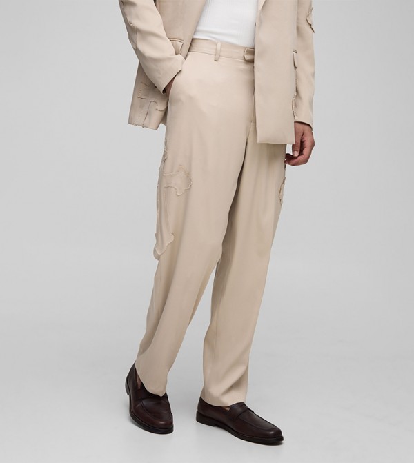 Cross Applique Relaxed Fit Formal Trousers