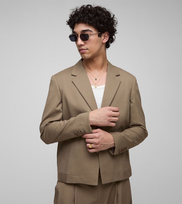 Herringbone Elasticated Hem Blazer