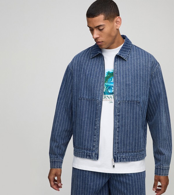 Striped Carpenter Denim Jacket