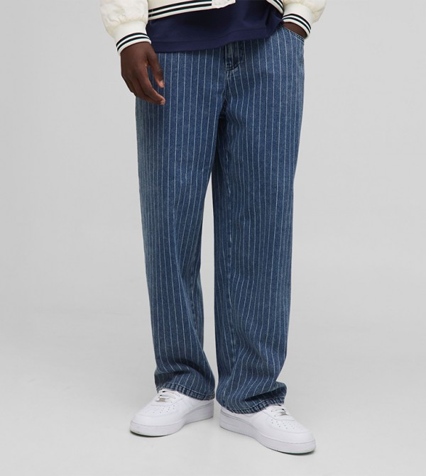 Striped Mid Rise Baggy Fit Jeans