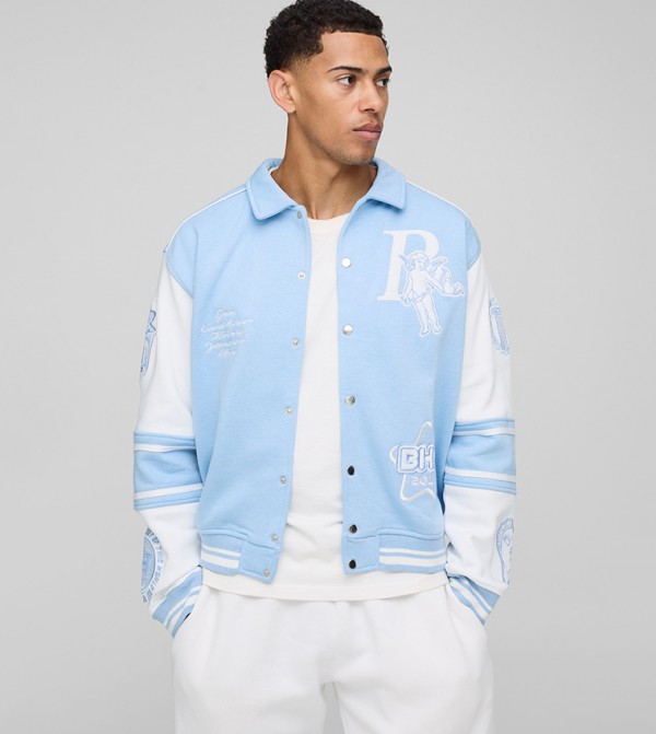 Boxy 13 Applique Jersey Varsity Harrington Jacket