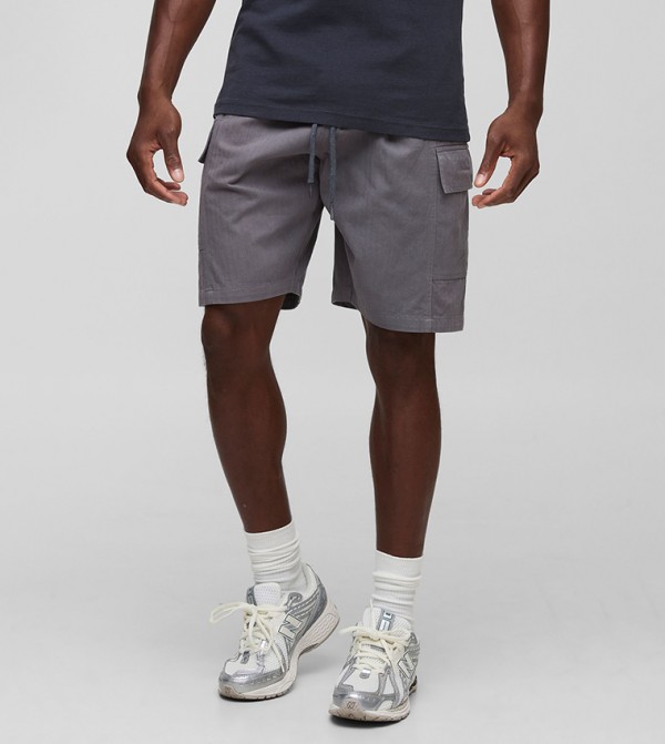 Baggy Herringbone Washed Twill Long Cargo Shorts