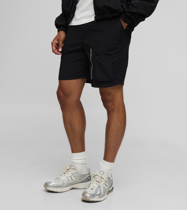 Elasticated Waist Slim Fit Nylon Cargo Shorts