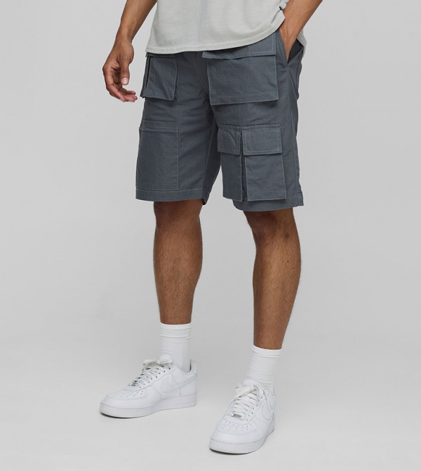 Elastic Waist Relaxed Fit Ripstop Cargo Shorts