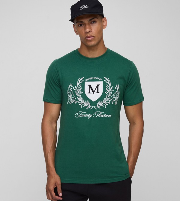 Slim Fit Peached Collegiate Embroidered T-Shirt
