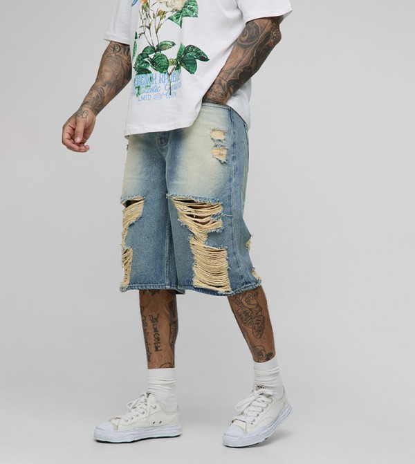 Plus & Tall Vintage Wash Multi Distressed Shorts
