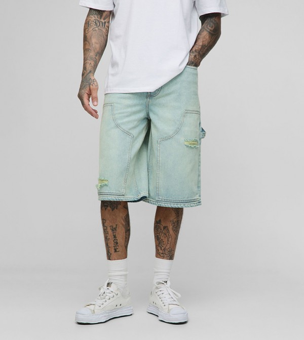 Plus & Tall Relaxed Fit Bleach Wash Distressed Carpenter Shorts