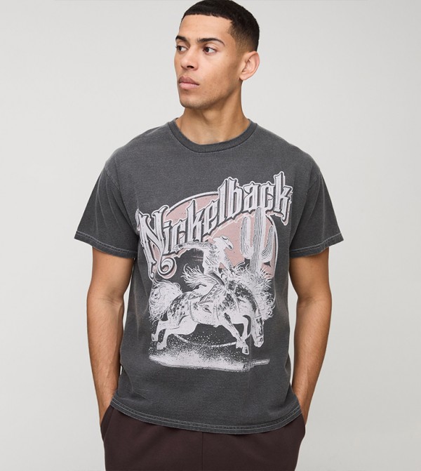 Nickelback License Washed Printed Oversized T-Shirt