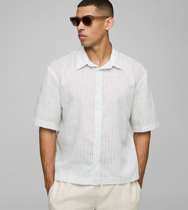 Striped Short Sleeves Oversized Shirt