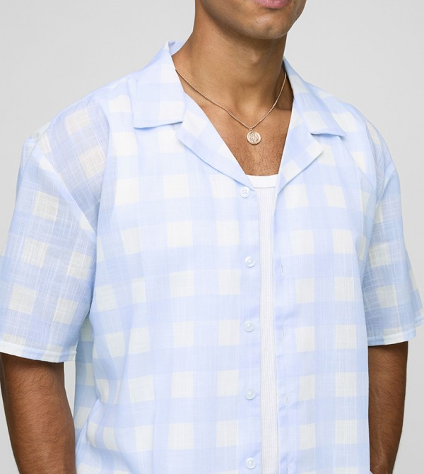 Checkered Slub Revere Collar Boxy Shirt