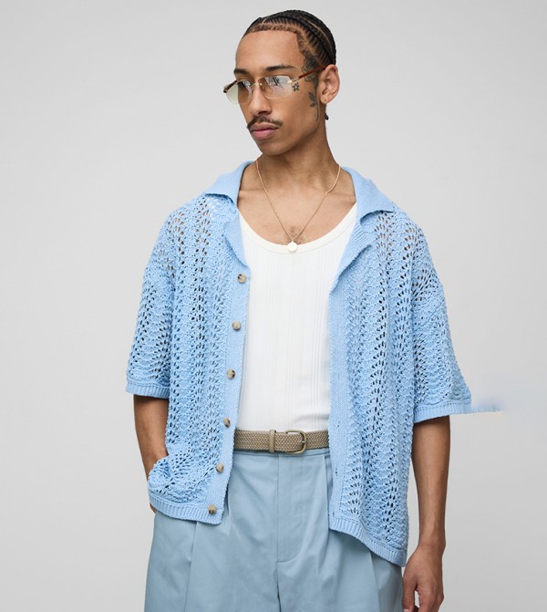 Open Stitch Knitted Oversized Shirt