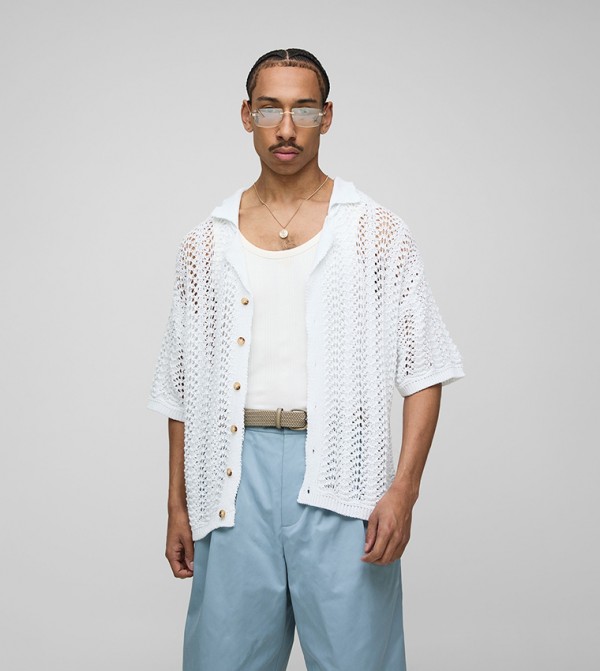 Open Stitch Knitted Oversized Shirt