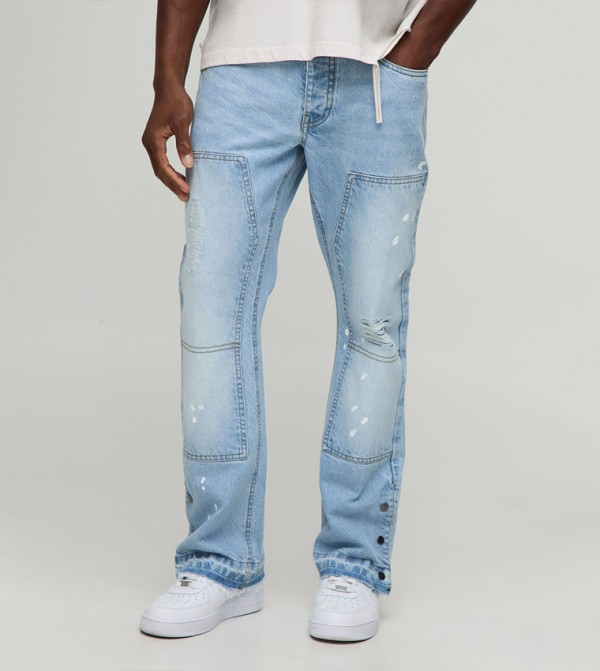 Slim Flared Ripped Carpenter Split Hem Jeans