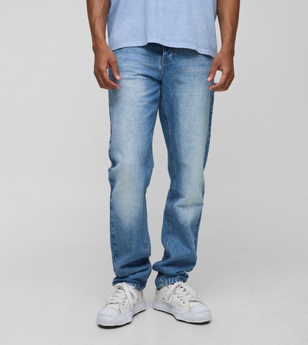 Slim Stacked Washed Distressed Cross Jeans