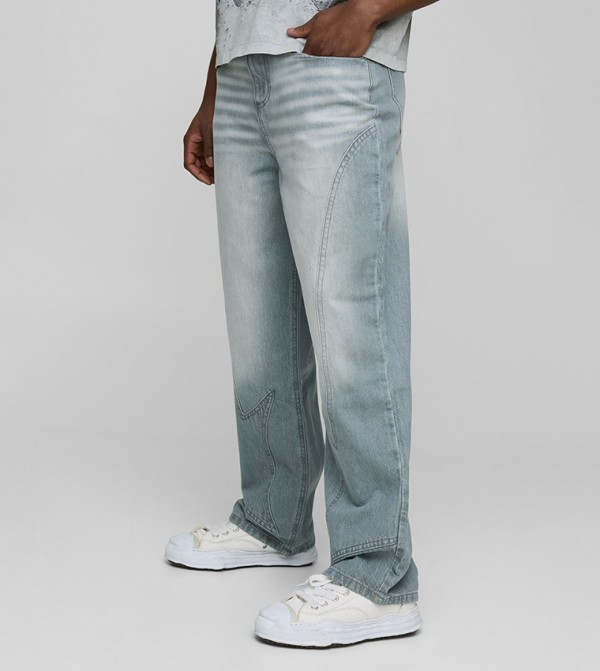 Washed Paneled Baggy Jeans