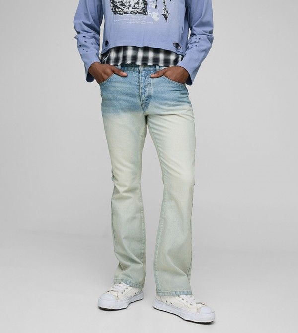 Slim Fit Flared Stonewashed Jeans