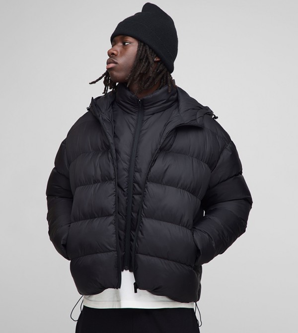 Faux Double Layer Hooded Oversized Puffer Jacket