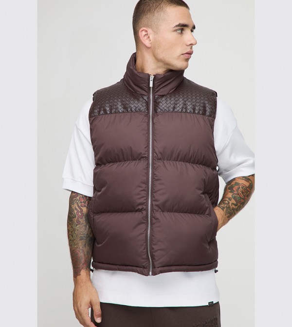 Regular Fit PU Yoke Nylon Panel Gilet