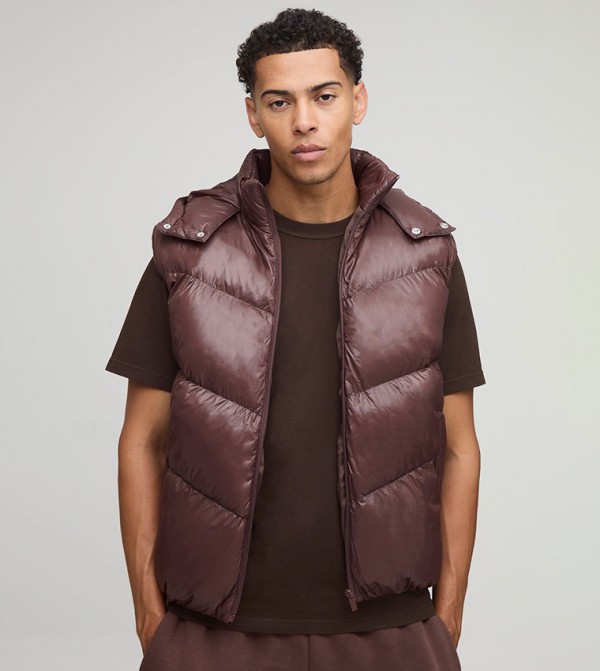 Sheen Panelled Hooded Funnel Puffer Gilet