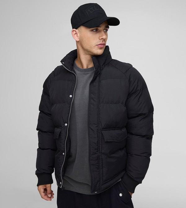 Regular Fit Raglan Sleeves High Neck Puffer Jacket