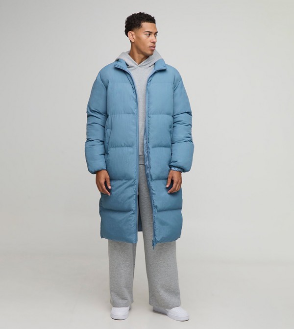 Crinkle Nylon Funnel Neck Oversized Puffer Jacket