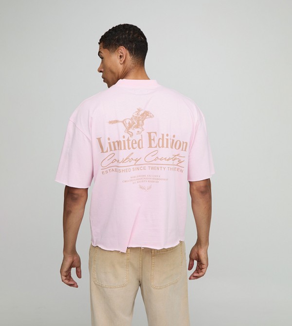 Extended Neck Distressed Western Graphic Oversized T-Shirt
