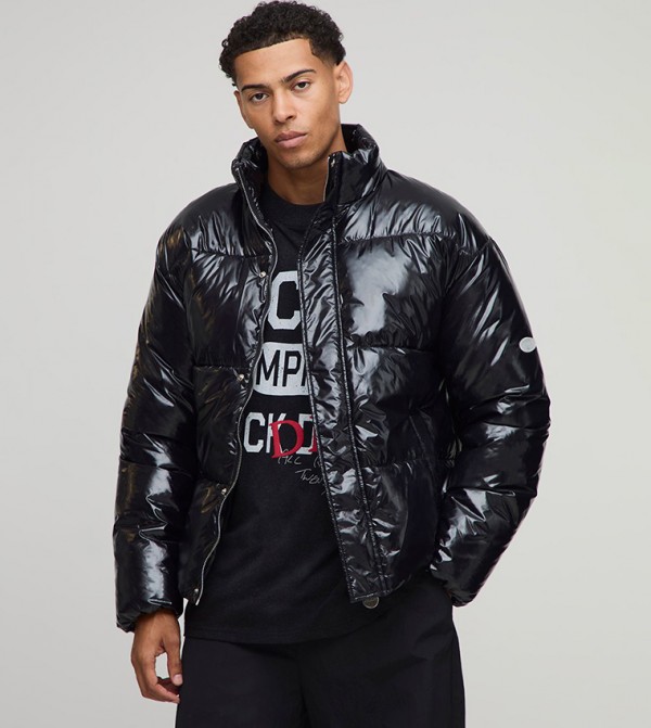 High Shine Funnel Neck Puffer Jacket