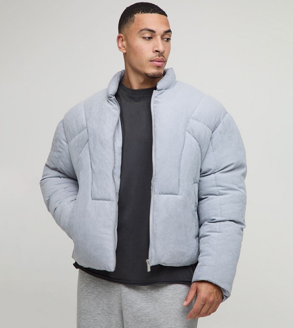 Washed Nylon Duvet Funnel Neck Boxy Fit Puffer Jacket
